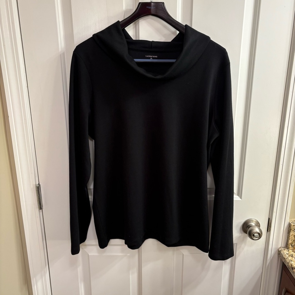 Lands' End Classic Cowl Neck Ponte Black Knit Top XL
